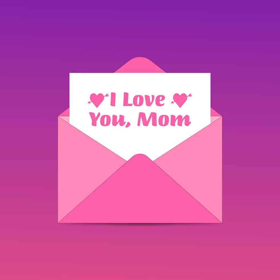 te amo icono de la bandeja de entrada del mensaje de mamá en el feliz día de san valentín, icono de correo electrónico y mensaje de amor vector