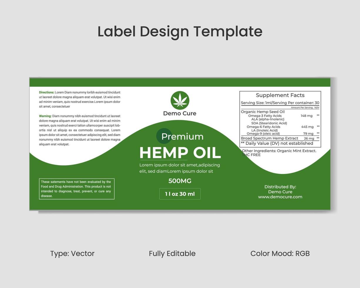 CBD Label Design Template, Hemp Oil Label Design and Product Packaging Design vector