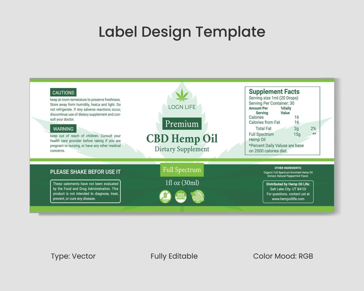 CBD Label Design Template, Hemp Oil Label Design and Product Packaging Design vector