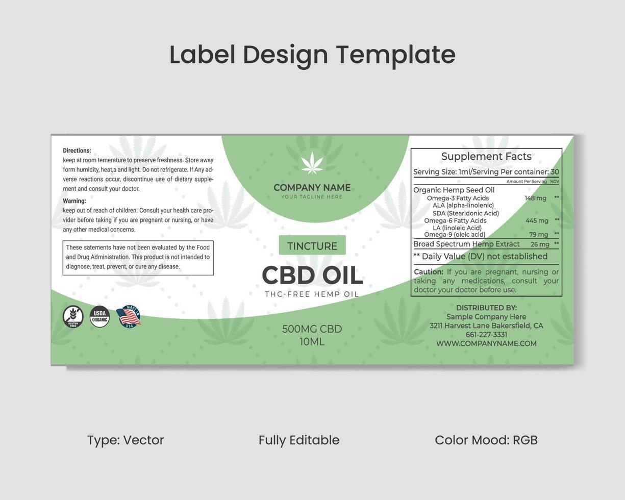 CBD Label Design Template, Hemp Oil Label Design and Product Packaging Design vector