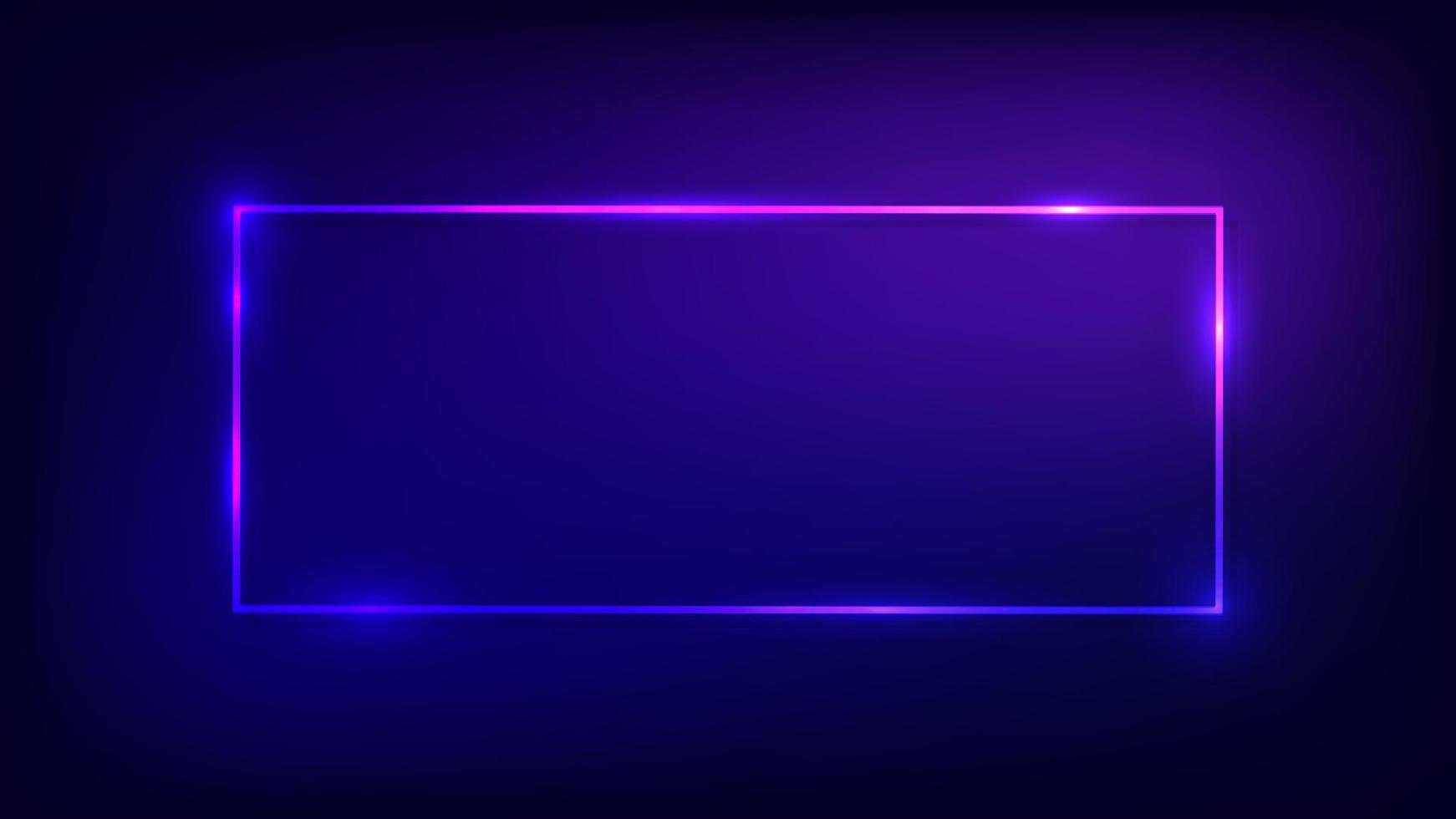 Neon rectangular frame with shining effects on dark background. Empty glowing techno backdrop. Vector illustration.