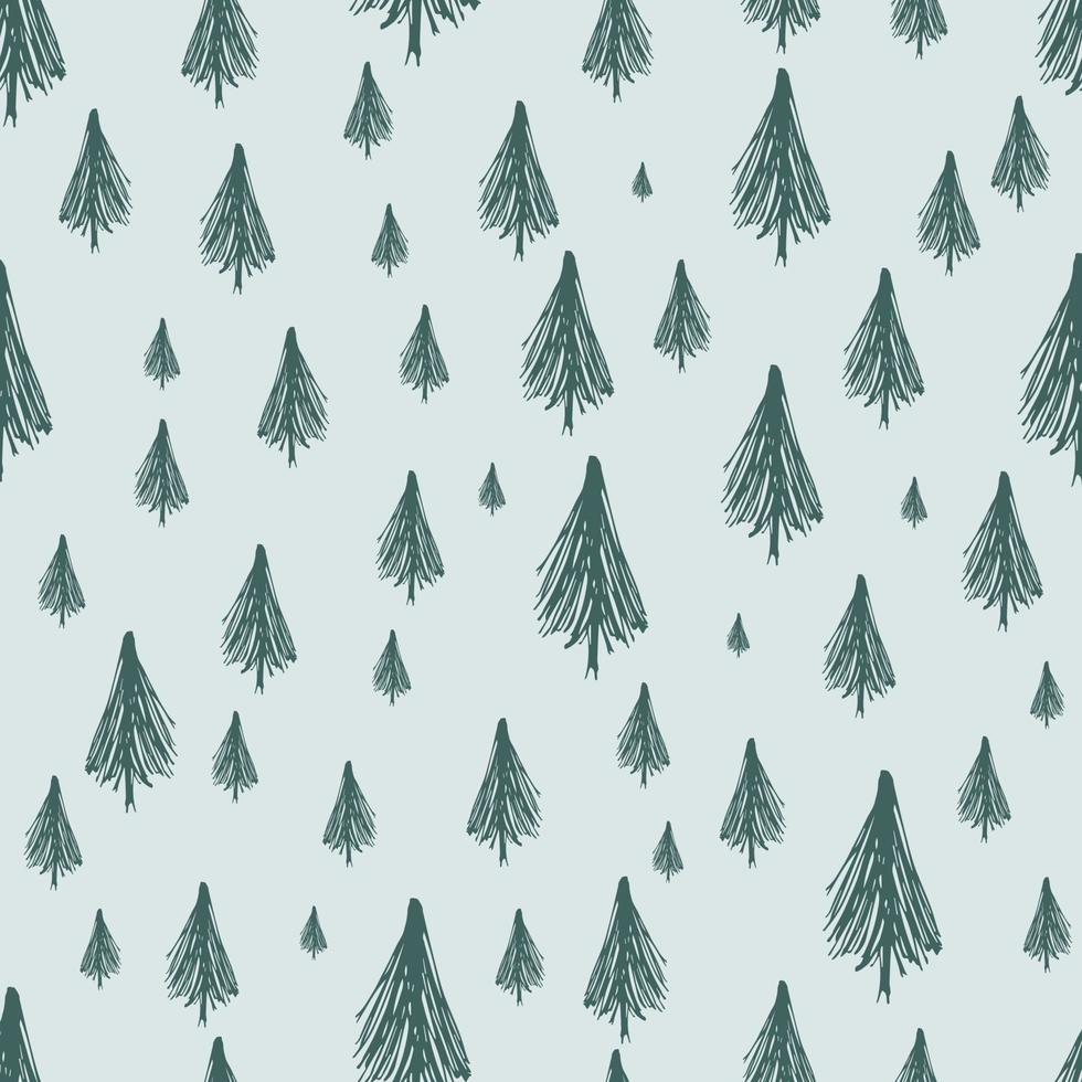 Seamless pattern with hand drawn Christmas trees. Sketched firs. Winter holiday doodle elements. Vector illustration