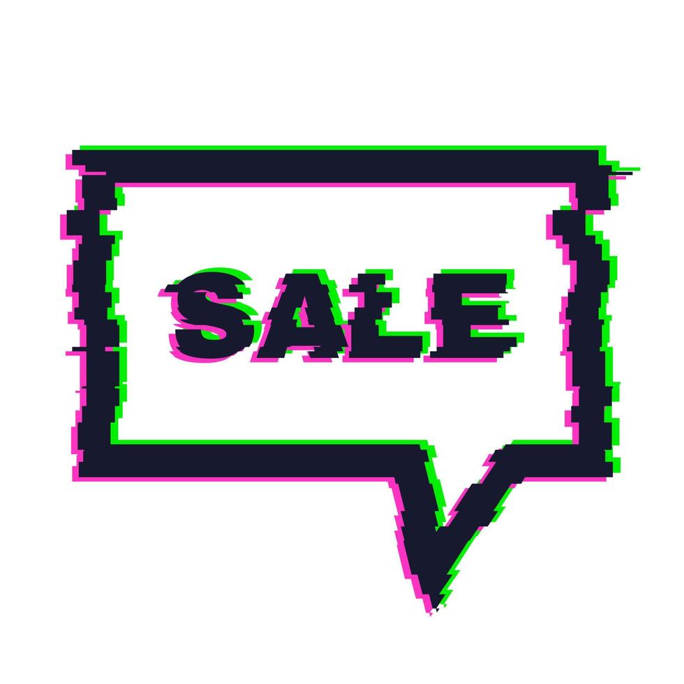 Distorted glitch sale banner with error effect on the edges and in text. Vector illustration.