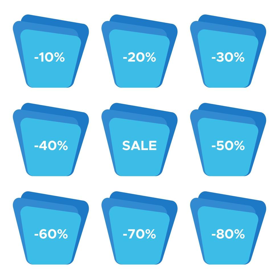 conjunto de nueve pegatinas de venta con diferentes valores de descuento. plantilla de etiqueta de venta. ilustración vectorial vector