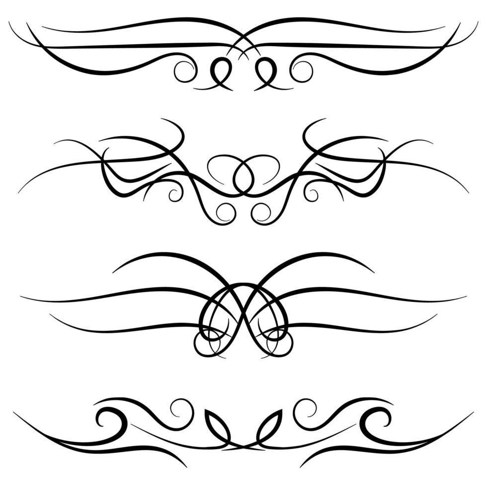 Set of vintage decorative curls, swirls, monograms and calligraphic borders. Line drawing design elements in black color on white background. Vector illustration.