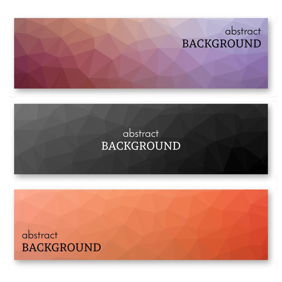 Set of three multi colored banners in low poly art style. Background with place for your text. Vector illustration