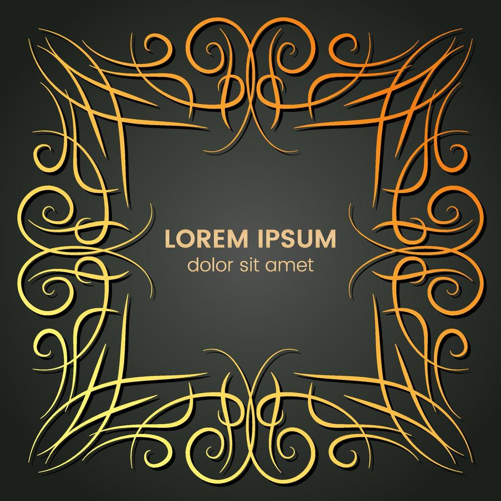 A square golden monogram element on a dark background. Vector illustration.