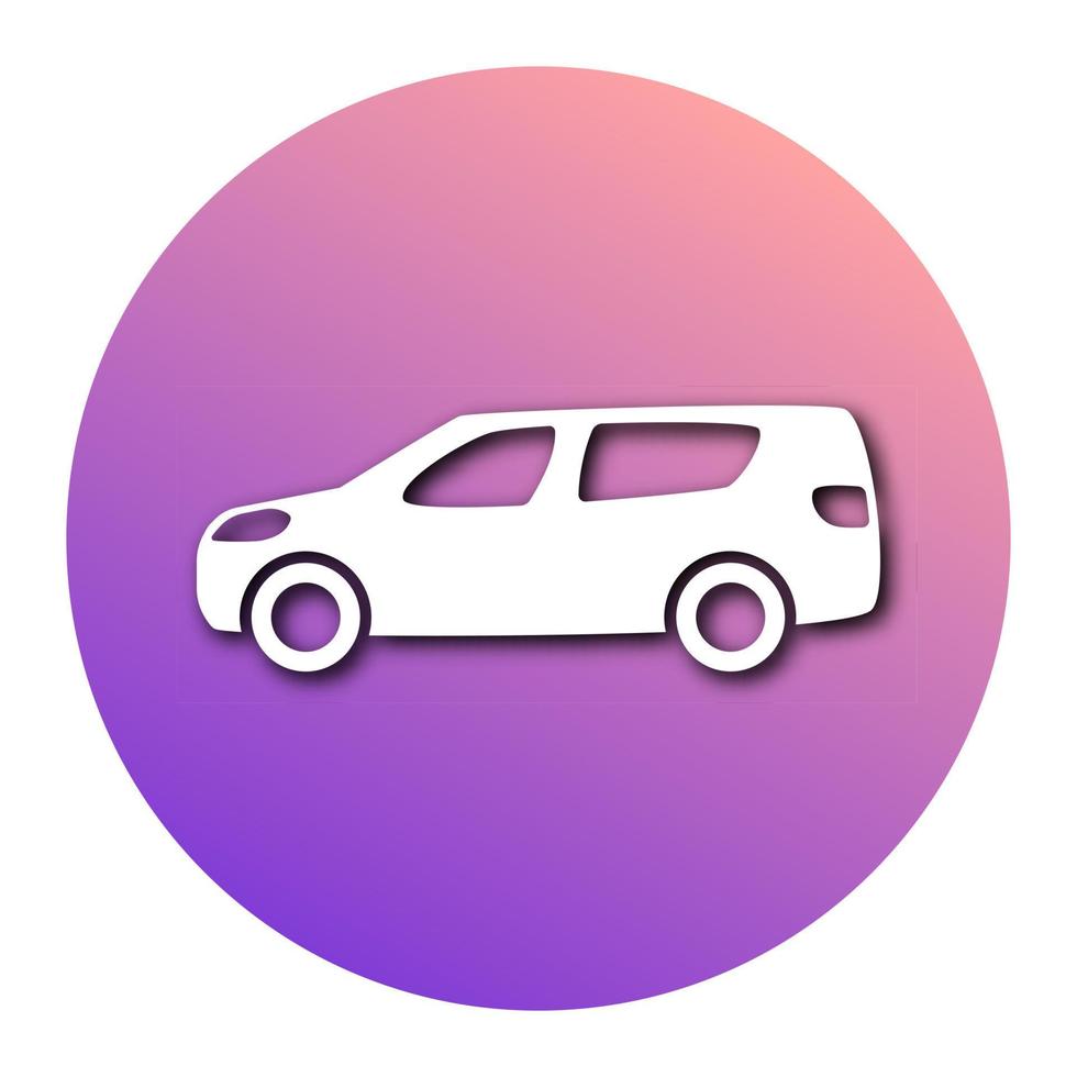 White car in circle with modern gradient and shadow. Vector illustration