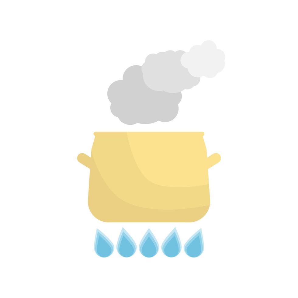 Boiling pot on the gas. Kitchen utensils over white background. Vector Illustration.