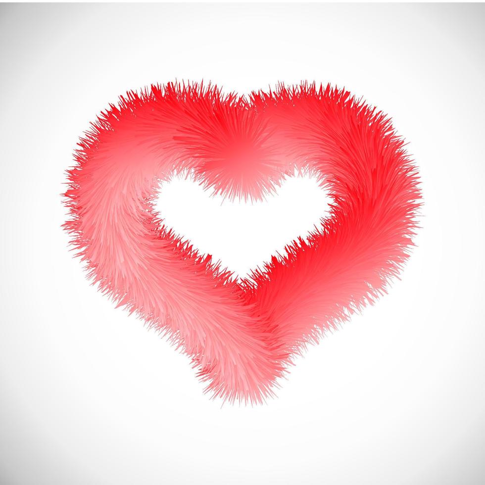 Red heart with fur effect. Symbol of Love. Vector illustration.