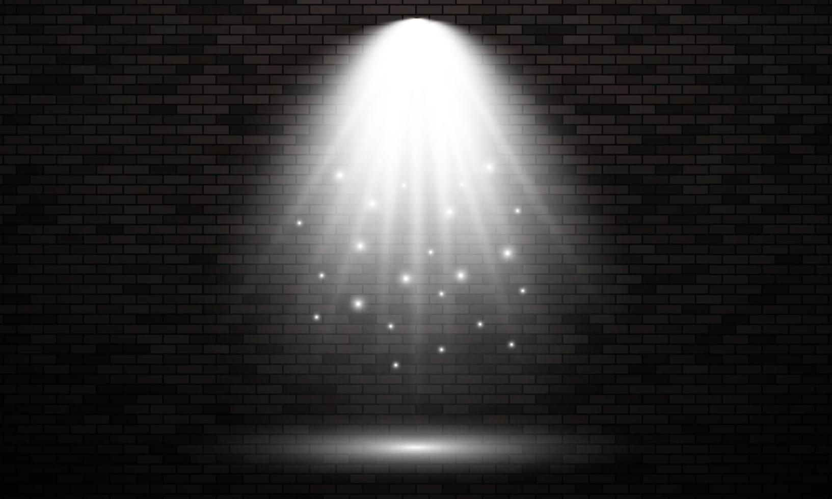 Brick wall with light spot. Isolated light effect of white color on dark brick wall background. Vector illustration