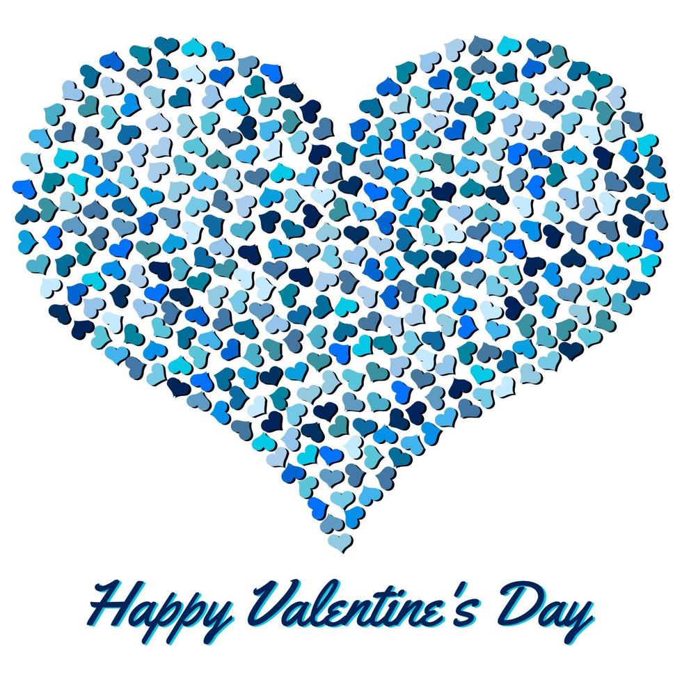 Blue heart from small hearts. Valentines Day background with heart on a white background. Symbol of Love Element for wedding Template. vector