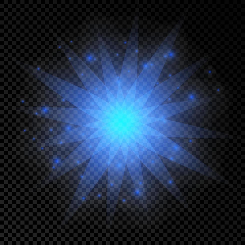 Light effect of lens flares. Blue glowing lights starburst effects with sparkles on a transparent background. Vector illustration