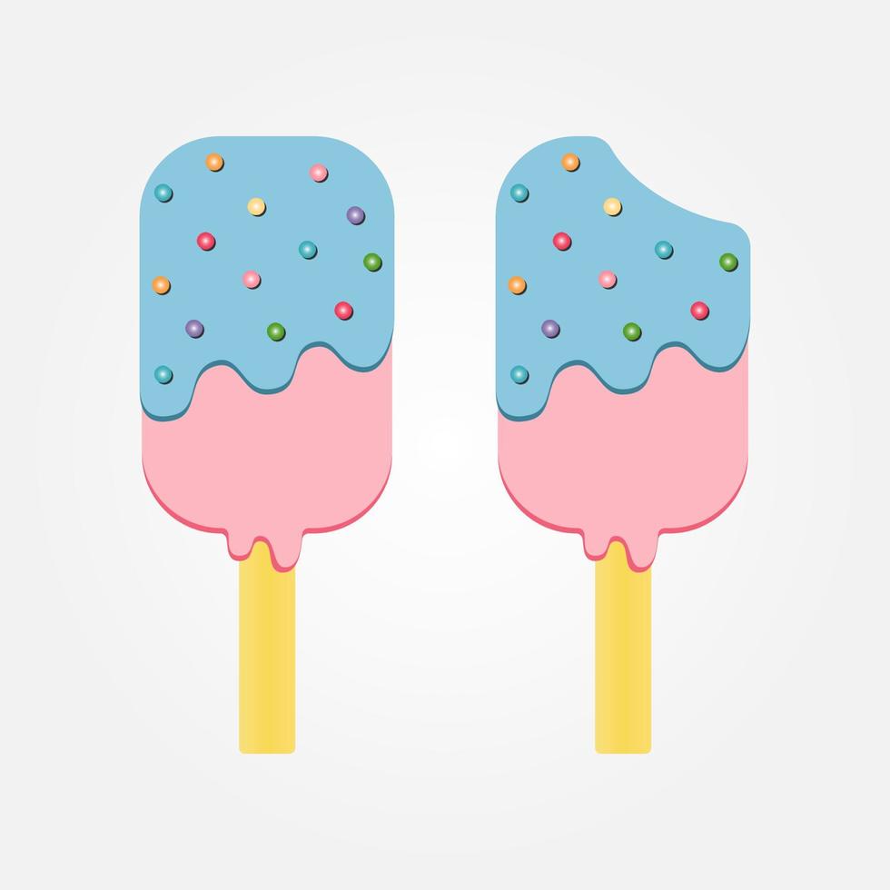 Ice Cream Dessert on a Wooden Stick. Ice Cream on White Background. vector