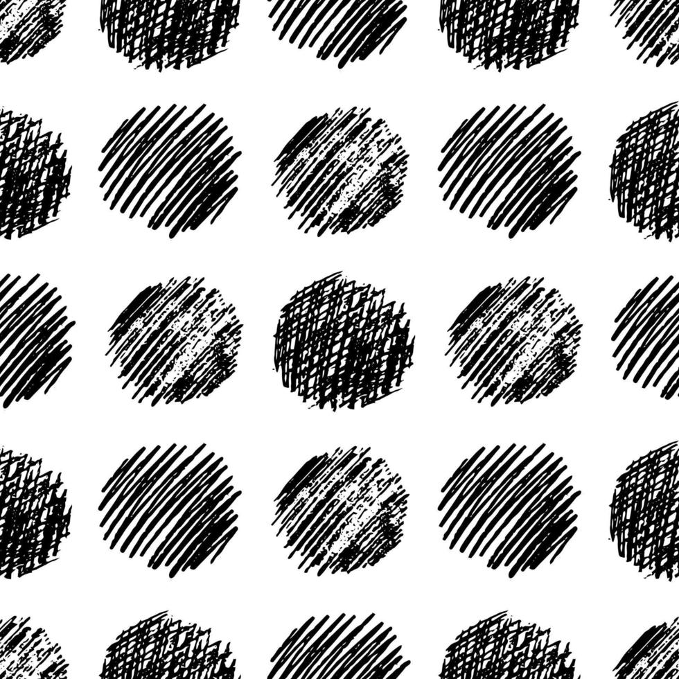 Seamless pattern with hand drawn black circle scribble smear. Abstract grunge texture. Vector illustration