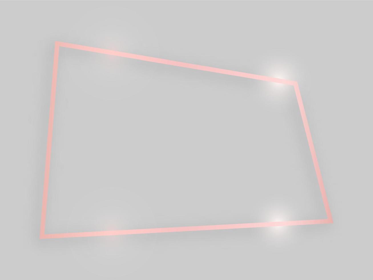 Shiny frame with glowing effects. Rose gold quadrangular frame with shadow on grey background. Vector illustration