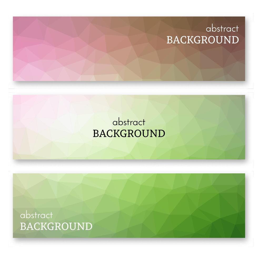 Set of three multi colored banners in low poly art style. Background with place for your text. Vector illustration