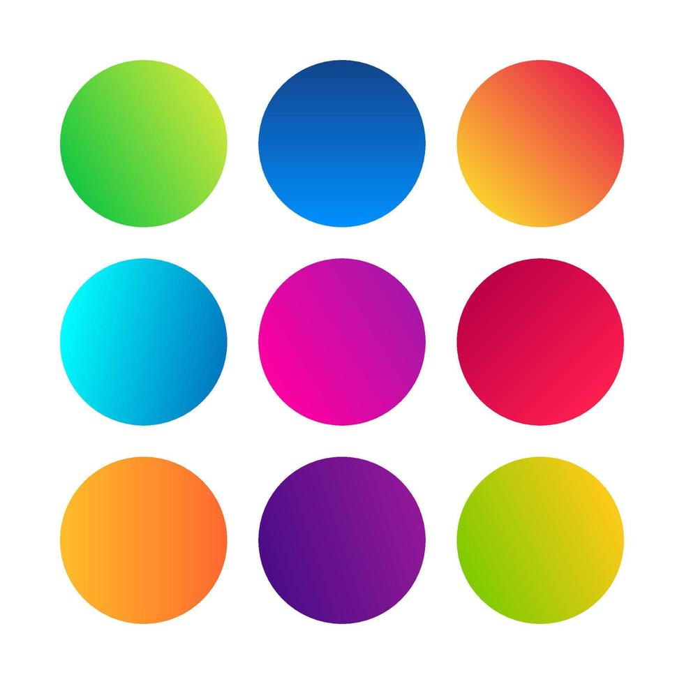 Round Gradients spheres. Set of nine trendy multicolored Gradients . Vector illustration