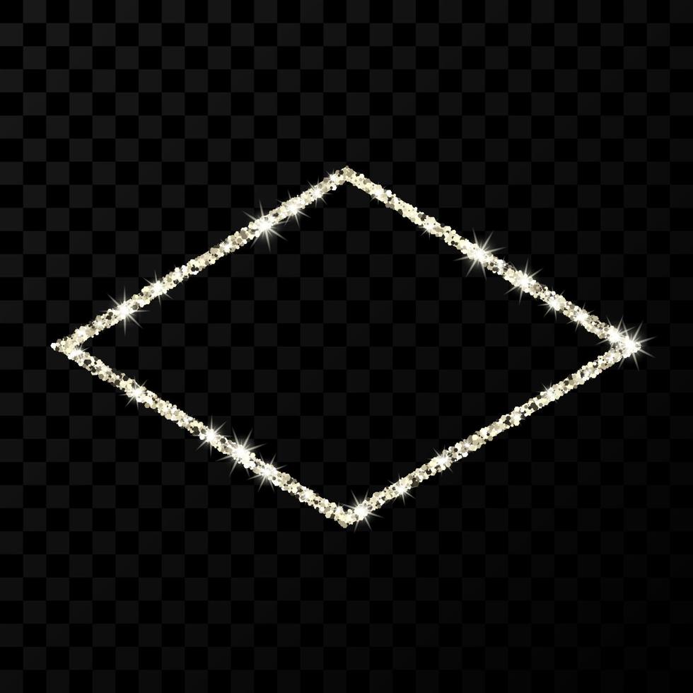 Silver glitter frame. Rhombus frame with shiny sparkles on dark transparent background. Vector illustration