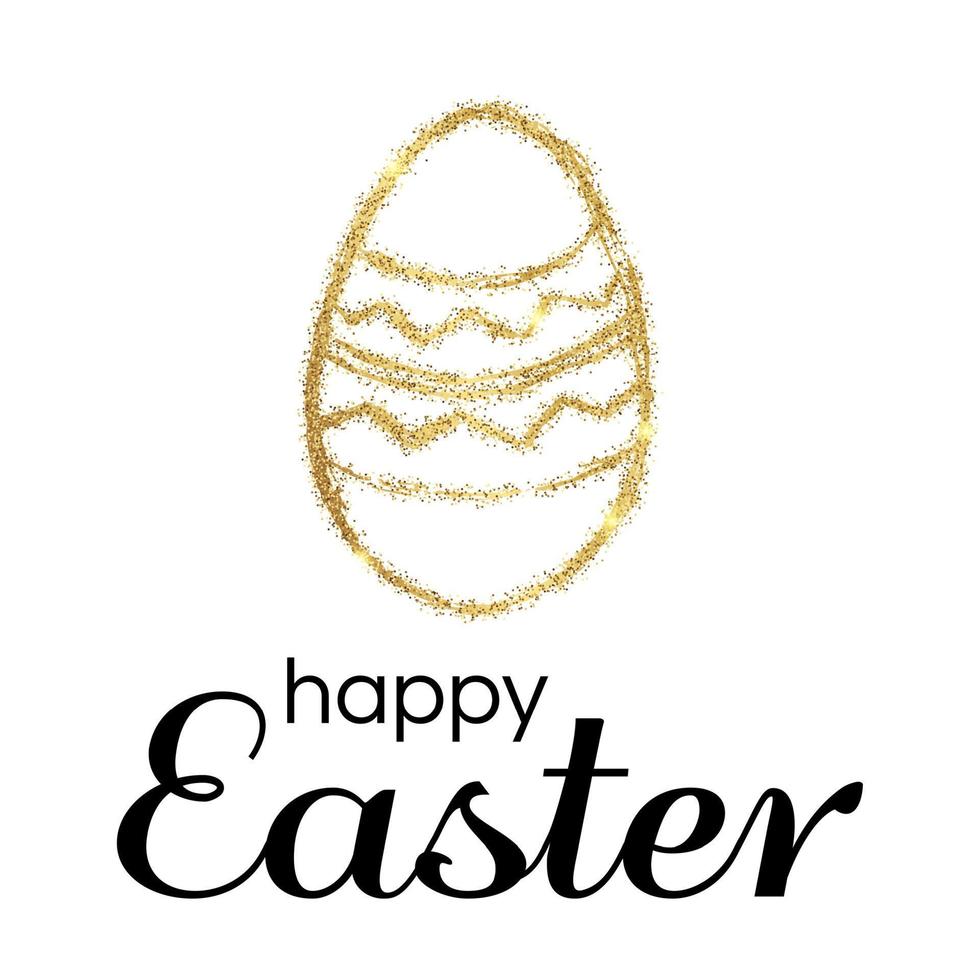 Hand Drawn Easter Egg with Gold Glitter Effect on a white background. Vector illustration