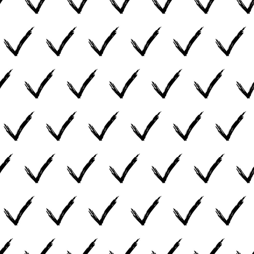 Seamless pattern with hand drawn check symbols. Black sketch check symbol on white background. Vector illustration