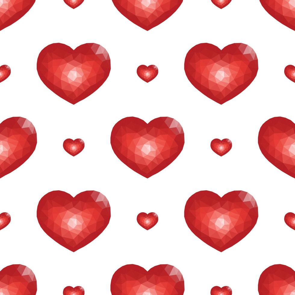 Seamless Pattern with Red Low Poly Heart. Symbol of Love. Vector illustration