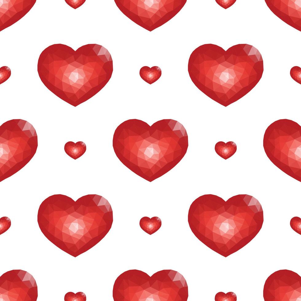 Seamless Pattern with Red Low Poly Heart. Symbol of Love. Vector illustration