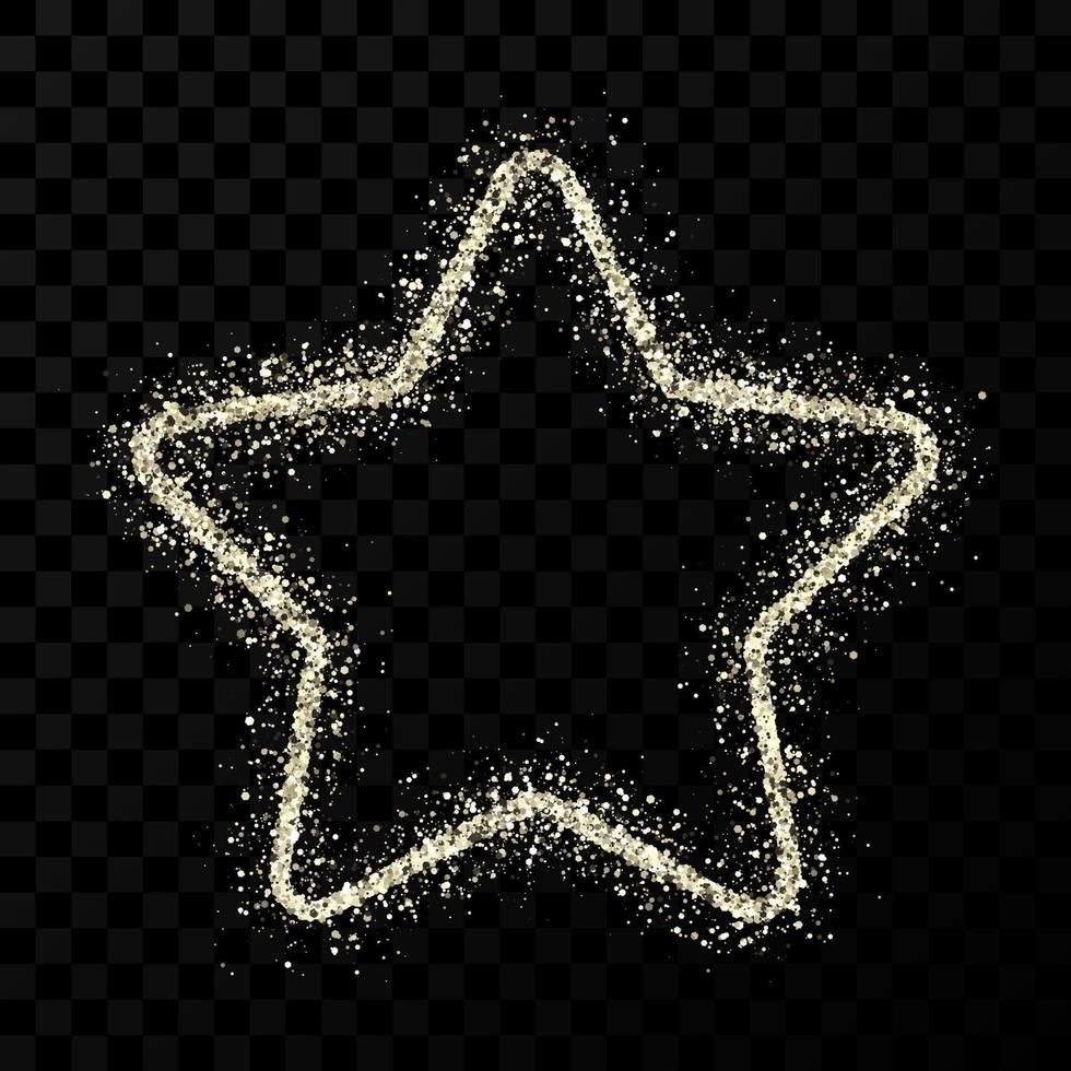 Silver glitter star with shiny sparkles on dark transparent background. Vector illustration