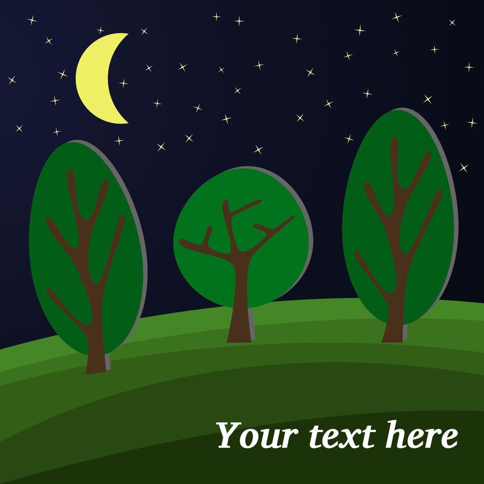 Three Trees. The Moon Lights on a Clearing in the Forest. vector