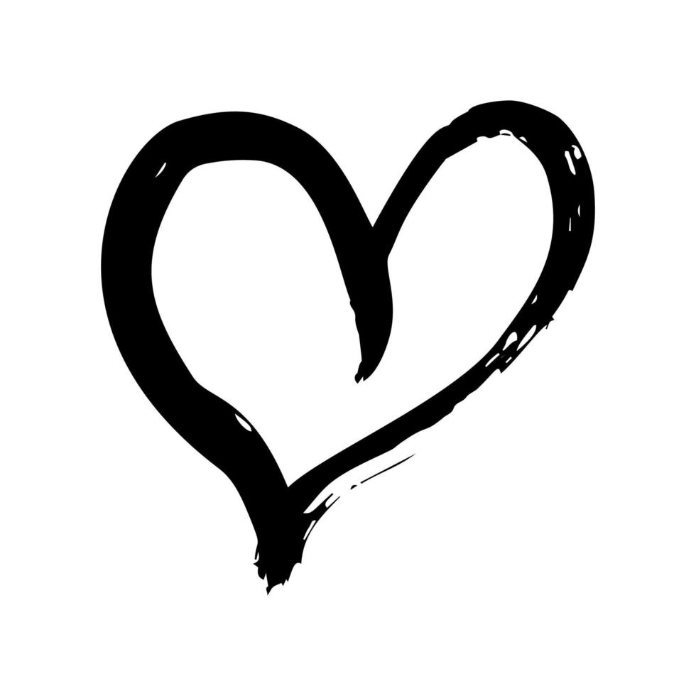 Hand drawn brush hearts. Grunge black doodle heart on white background. Romantic love symbol. Vector illustration.