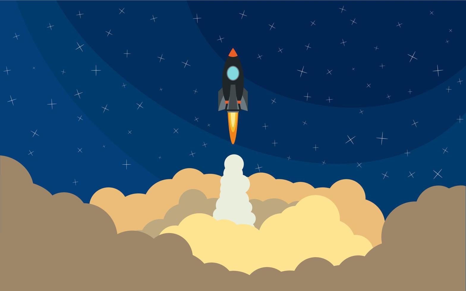 Space rocket launch. Vector illustration with flying rocket. Space travel. Project development. Creative idea,