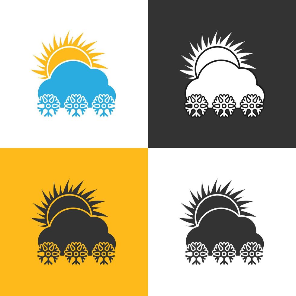 Snowfall in sunny day Icon. Set of four Snowfall in sunny day icon on different backgrounds. Vector illustration.