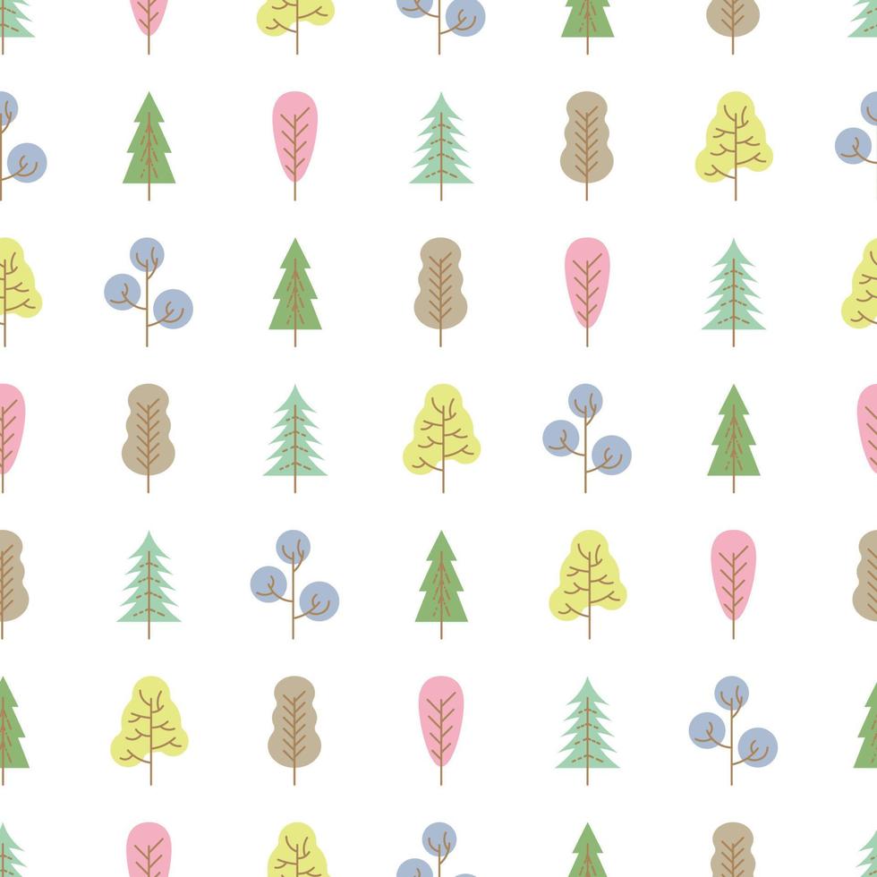 Seamless pattern with colored trees on white background. Vector illustration.