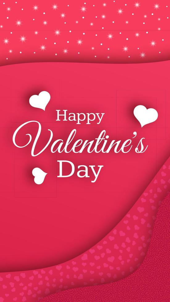 Happy Valentines Day Background. Red greeting stories banner with text and hearts. Vector illustration.