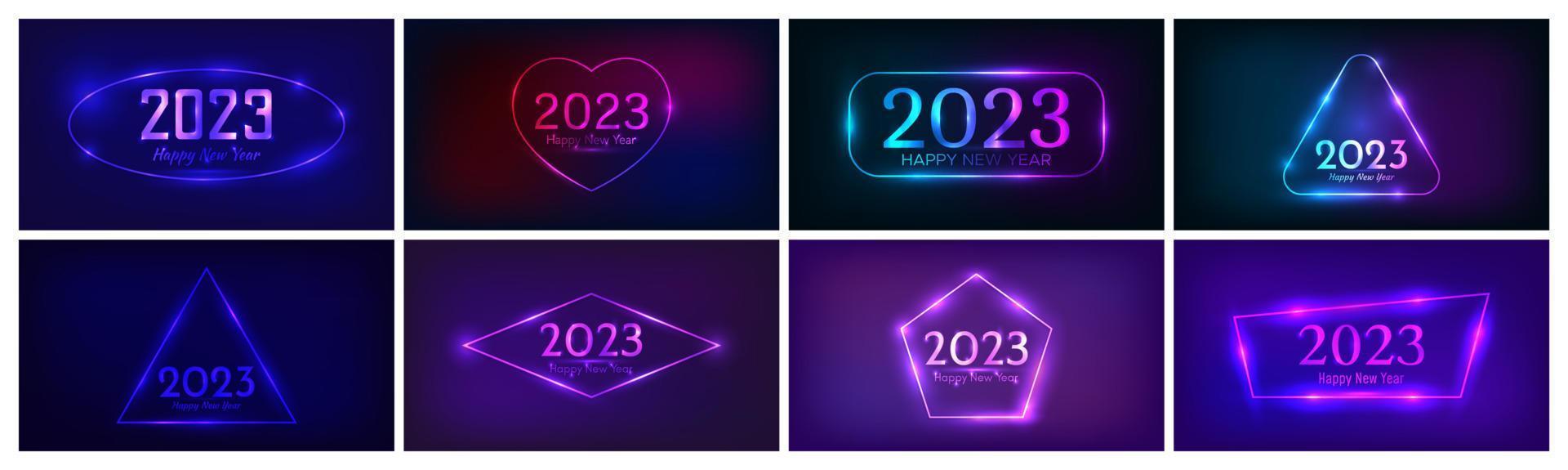 2023 Happy New Year neon background vector