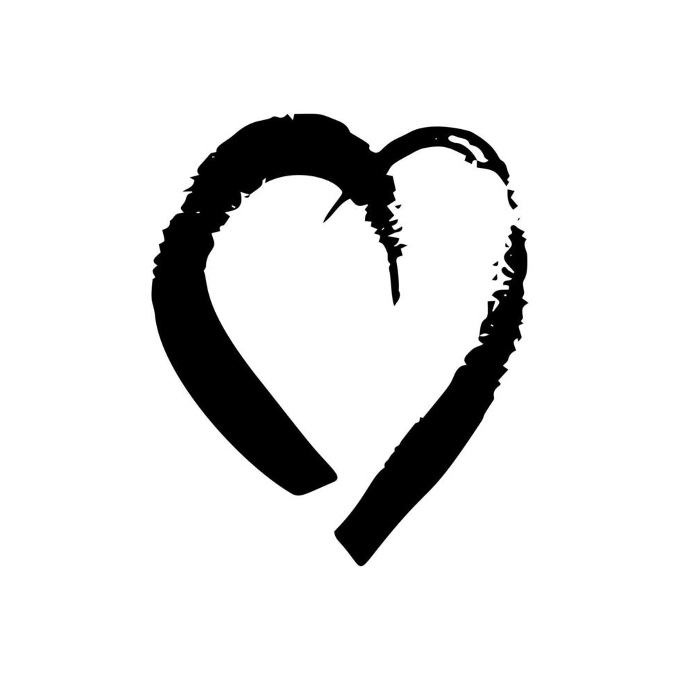 Hand drawn brush hearts. Grunge black doodle heart on white background. Romantic love symbol. Vector illustration.