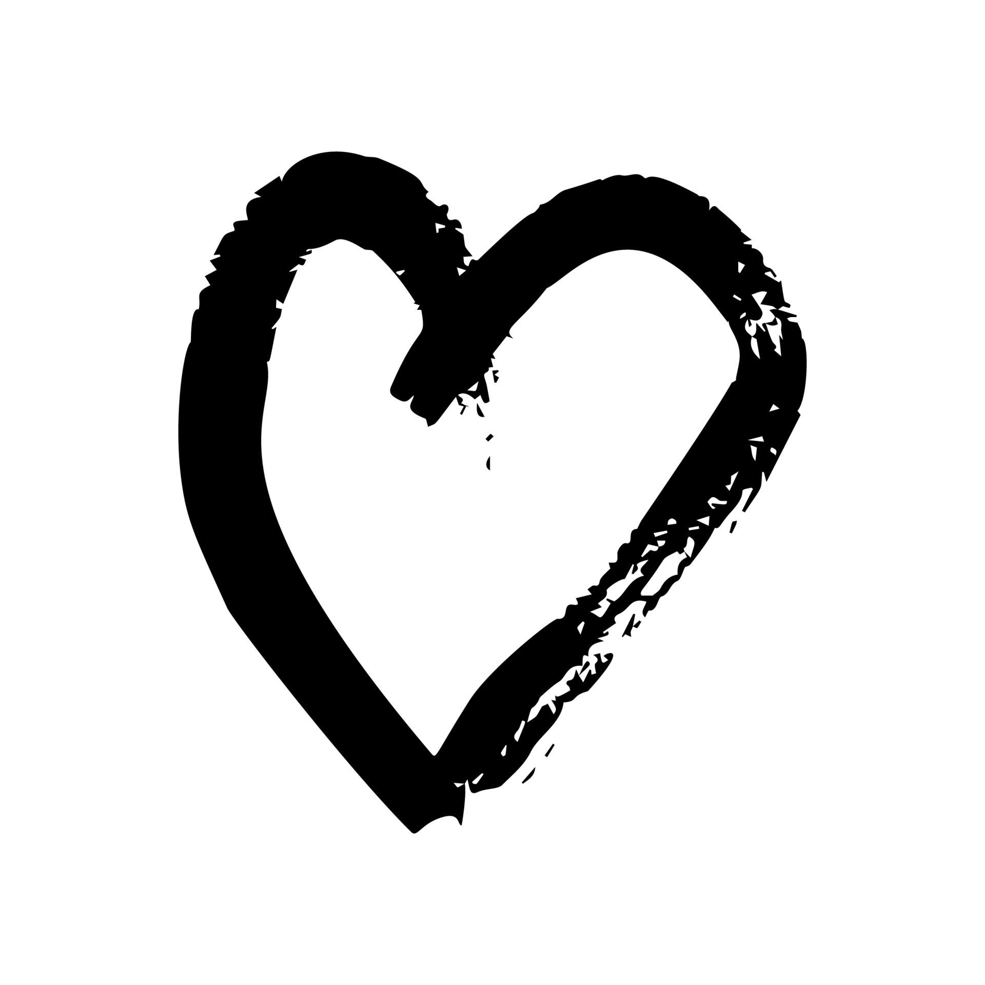 Hand drawn brush hearts. Grunge black doodle heart on white background ...