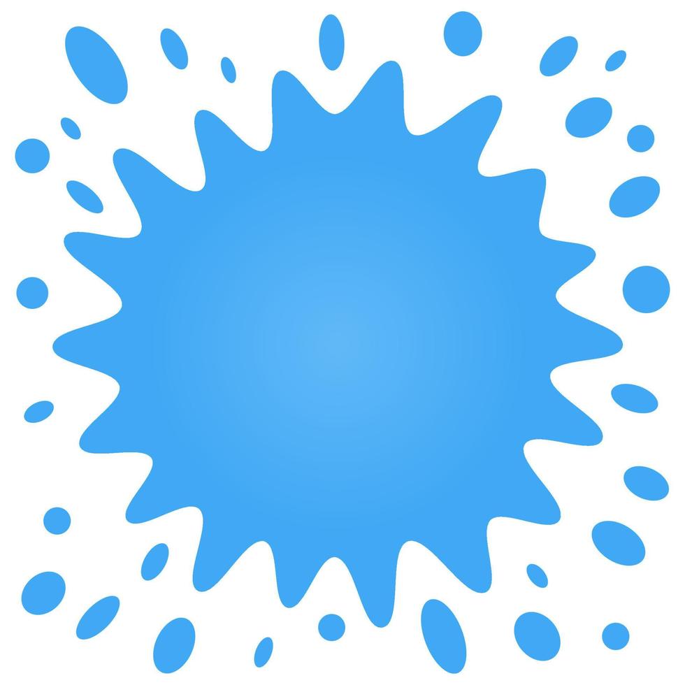 Big blue splash with lots of small splashes on a white background. Vector illustration