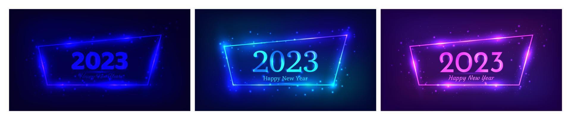 2023 Happy New Year neon background vector
