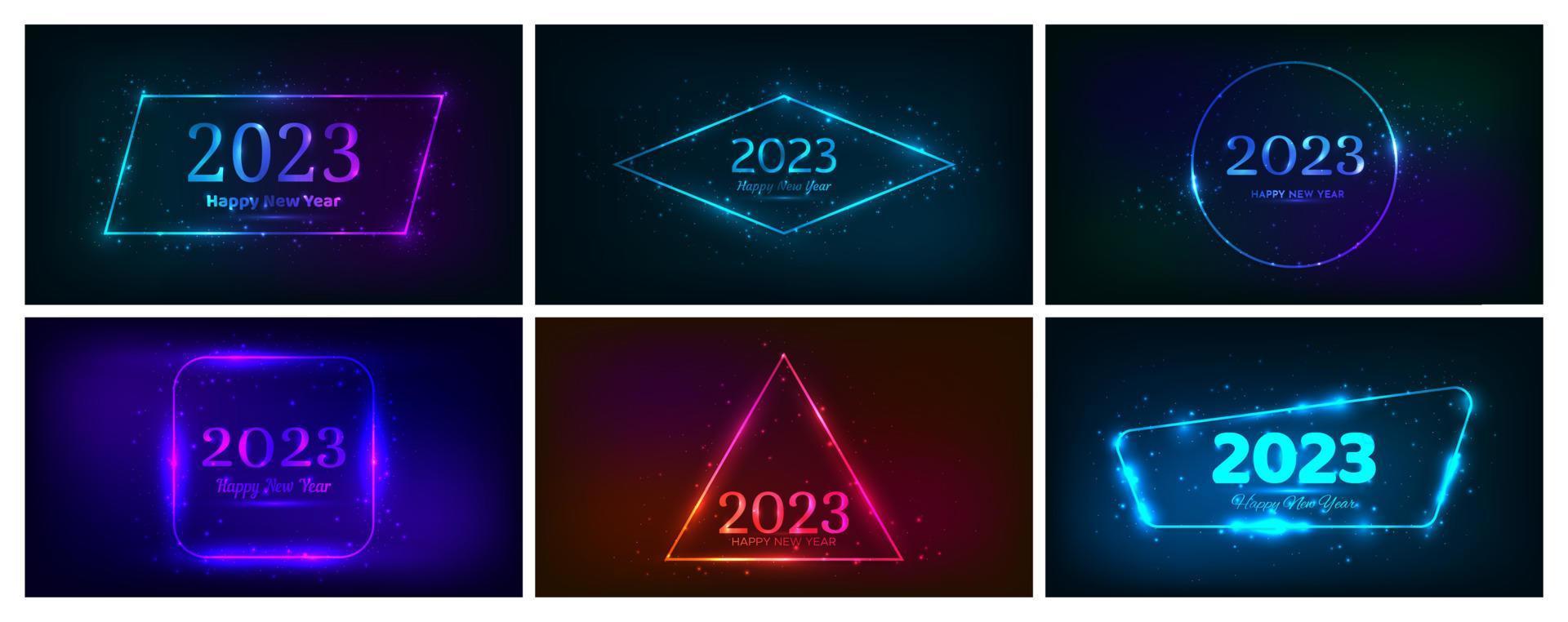 2023 Happy New Year neon background vector