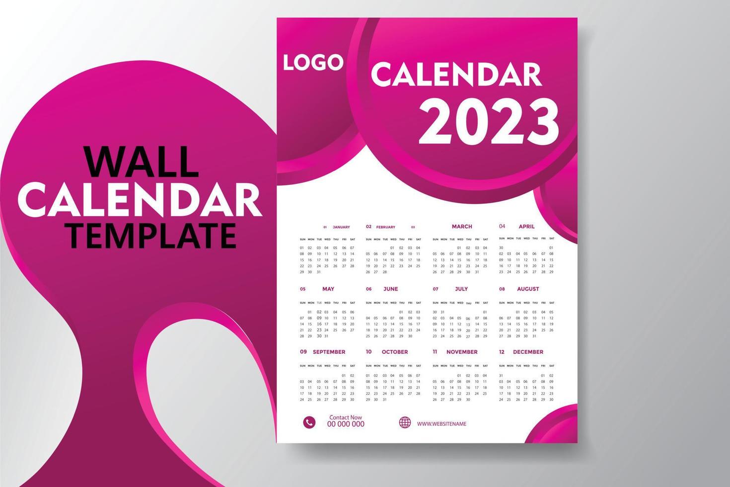 2023 Wall calendar template. unique wall calendar design vector