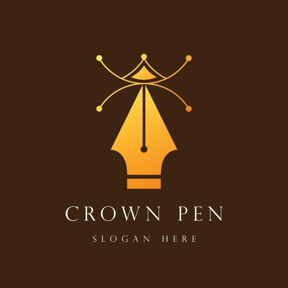 Creative king pen logo. Luxury minimalist logo design. Isolated brown background vector