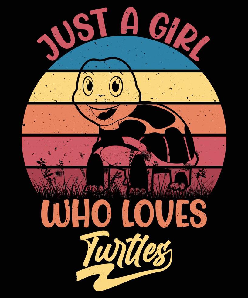 Just A Girl Who Loves Turtles, Turtles Retro Vintage Sunset T-shirt Design vector