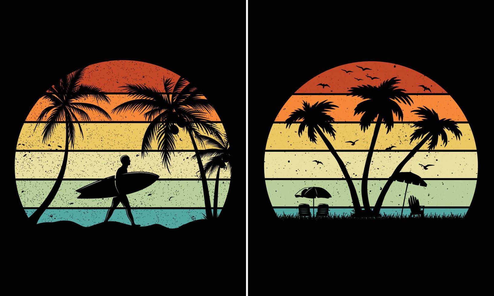 Retro Vintage Sunset Summer Beach T-shirt Graphic, T-shirt Graphic For POD Business vector