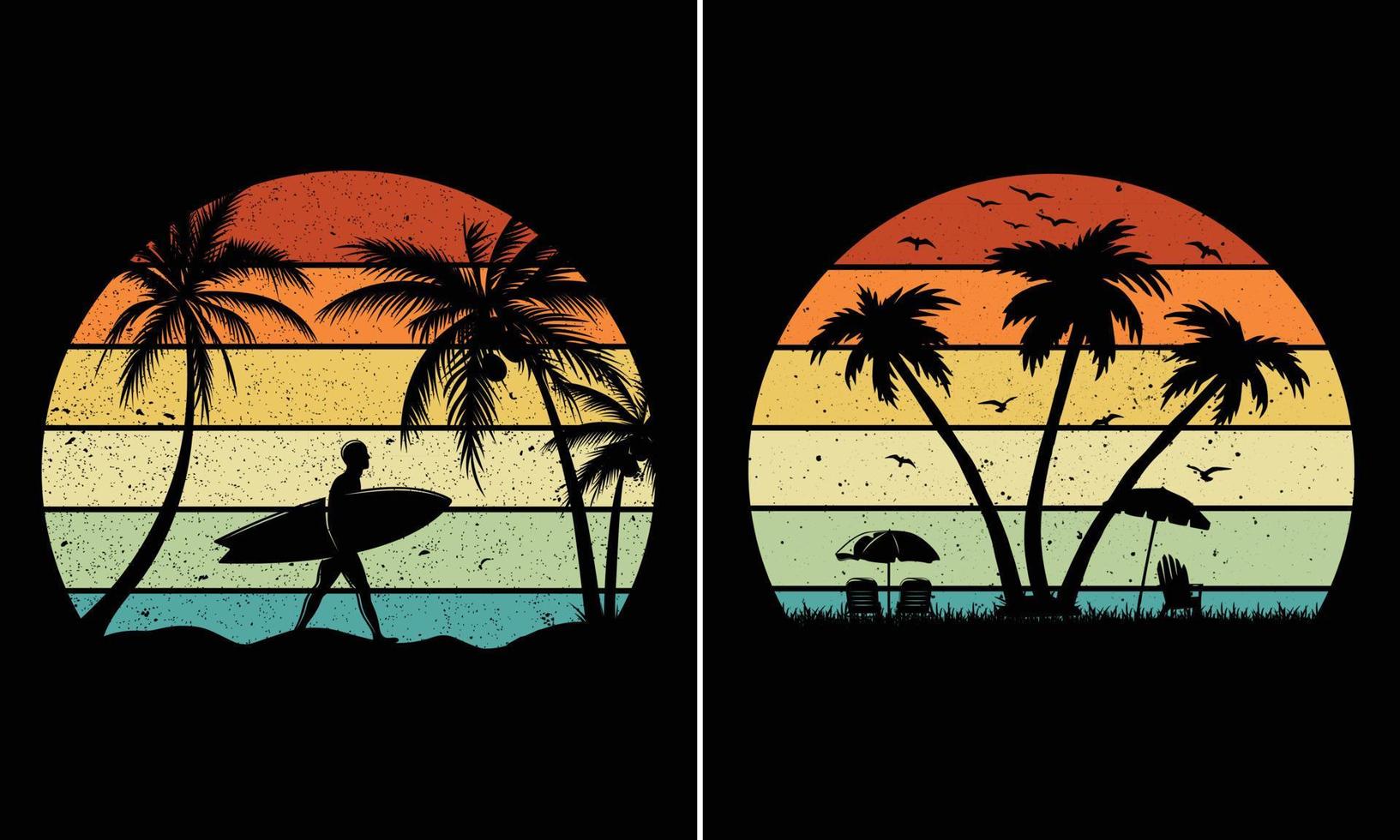 gráfico retro vintage de camiseta de playa de verano al atardecer, gráfico de camiseta para negocio de cápsulas vector