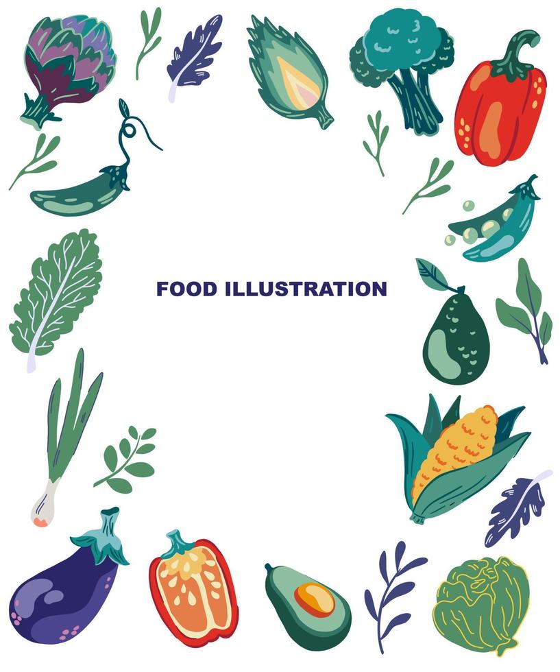 patrón sin costuras de verduras. tomates frescos, aguacate, repollo. textura de dibujos animados de nutrición saludable. ilustraciones escandinavas de alimentos orgánicos. textil de cocina plano dibujado a mano sobre el fondo blanco. vector