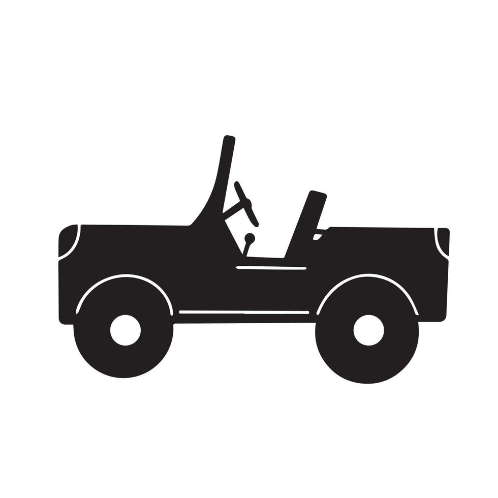 Car without roof savannah explorer transportation vector icon illustration silhouette isolated on white background. Simple flat artwork drawing from side view.