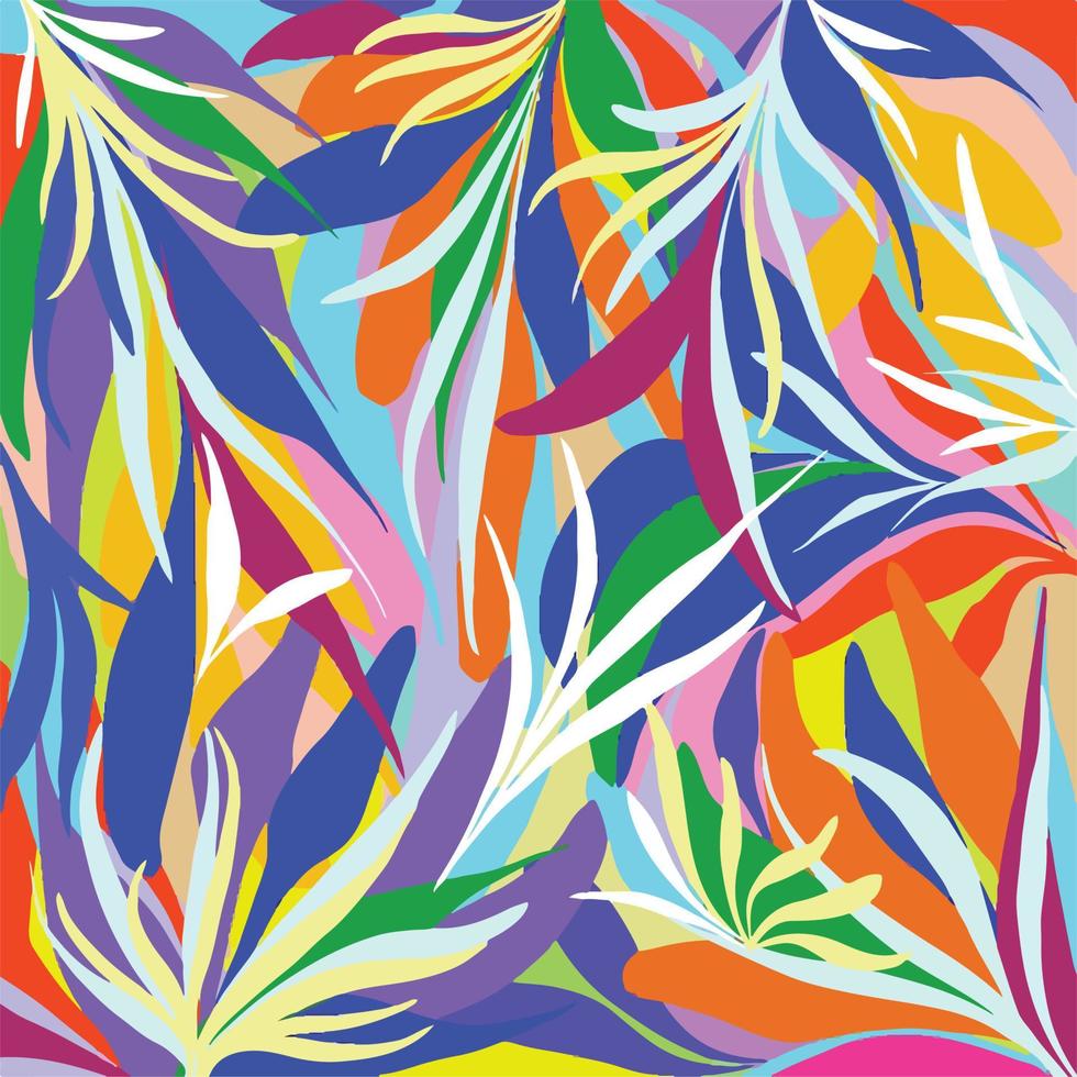 hoja colorida botánica como con colores pop fondo vectorial aislado. plantilla de papel tapiz cuadrado decorativo de color plano. vector