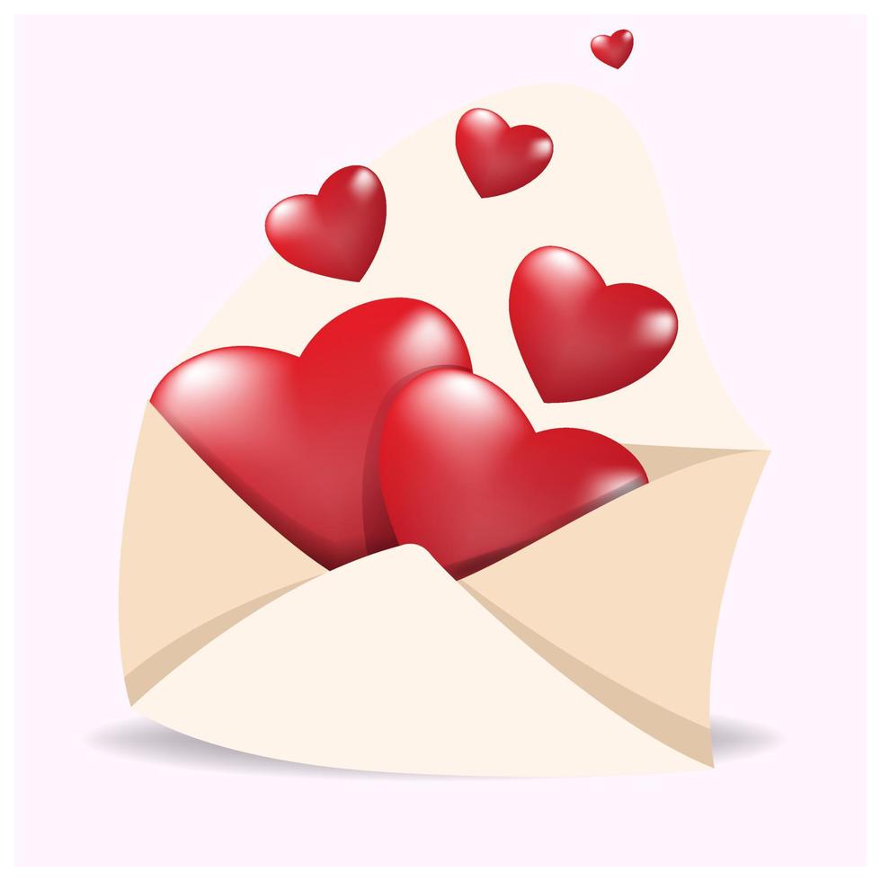 open mail envelope icon, letter letter with red heart. Realistic element for romantic design. Isolated object on pink background vector