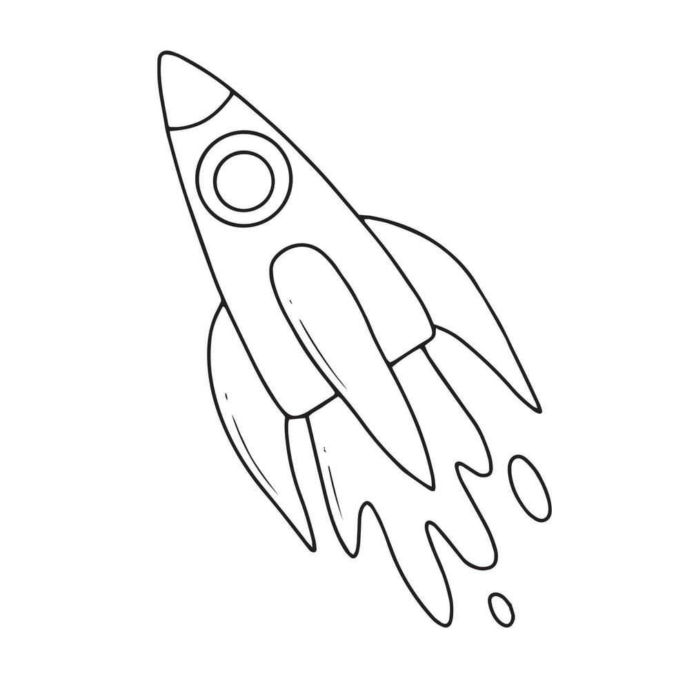 The rocket takes off. Rocket launch. Vector illustration. Children's illustration in doodle style. Linear style.